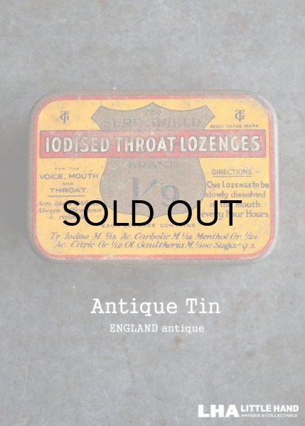 画像1: ENGLAND antique IODISED THROAT LOZENGES TIN ブリキ缶 1930's (1)