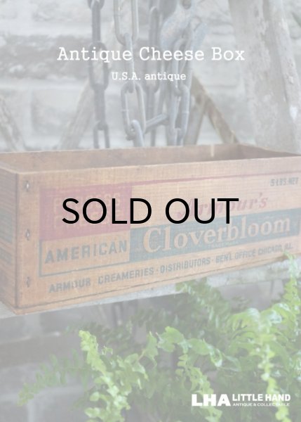 画像1: USA antique アメリカアンティーク Armour's Cloverbloom 木製 チーズボックス 5LBS 木箱 WOOD BOX 1920-40’ｓ (1)