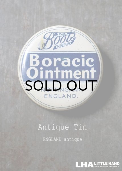 画像1: ENGLAND antique イギリスアンティーク Boots Boracic Ointment ティン缶 6cm ブリキ缶 1930's (1)