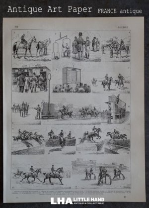 画像: FRANCE antique ART PAPER  フランスアンティーク 辞書・図鑑の1ページ ［馬レース］ 描画 アンティークアート 1900's