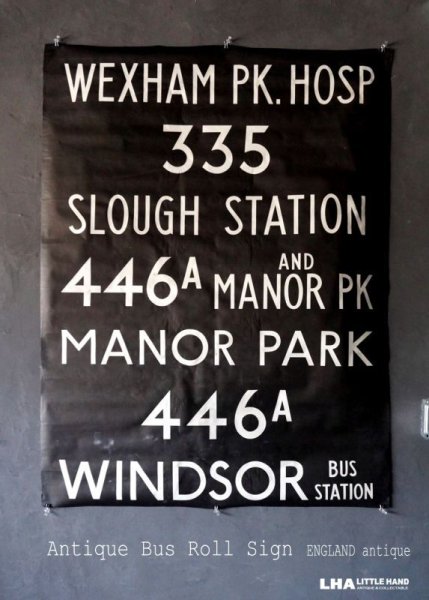 画像1: 【RARE】ENGLAND antique BUS ROLL SIGN 1975's イギリスアンティーク バスサイン H120.3xW91cm ヴィンテージ バスロールサイン 行先回転案内標示　 (1)