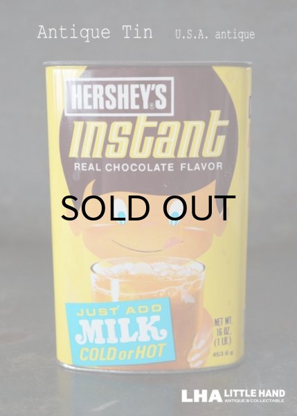 画像1: USA antique アメリカアンティーク HERSHEY'S ハーシーズ チョコレートフレーバー缶 ココア缶 男の子 ヴィンテージ 缶 ブリキ缶 1970's  (1)