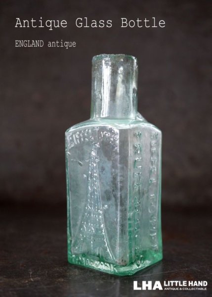 画像1: 【RARE】ENGLAND antique イギリスアンティーク EIFFEL TOWER FRUIT JUICES 素敵な【エッフェル塔】模様 ガラスボトル 瓶 1900's (1)