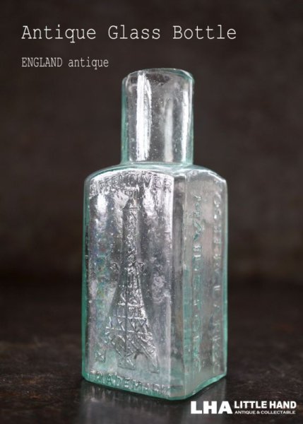 画像1: 【RARE】ENGLAND antique イギリスアンティーク EIFFEL TOWER FRUIT JUICES 素敵な【エッフェル塔】模様 ガラスボトル 瓶 1900's (1)