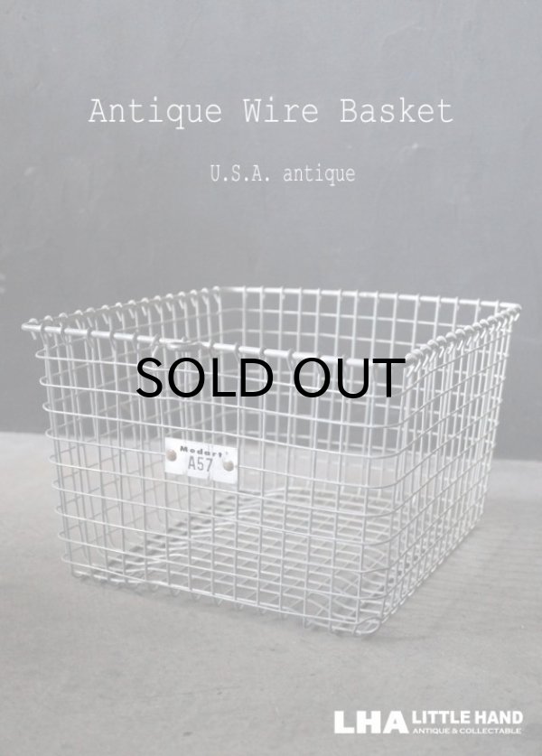 画像1: U.S.A. antique Wire Basket アメリカアンティーク Medart ナンバータグ付き ワイヤーバスケット ワイド型 幅広タイプ 1950-70's 