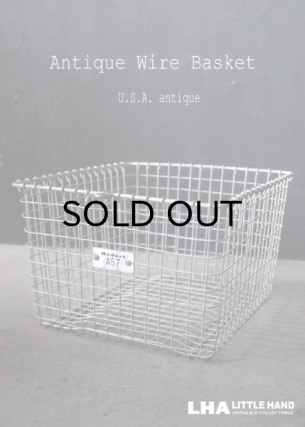 画像1: U.S.A. antique Wire Basket アメリカアンティーク Medart ナンバータグ付き ワイヤーバスケット ワイド型 幅広タイプ 1950-70's  (1)