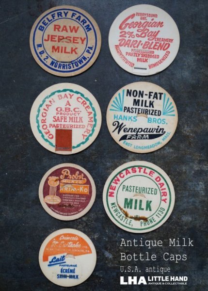 画像1: U.S.A. antique  Milk Bottle Caps アメリカアンティーク ヴィンテージ ミルクボトルキャップ 7枚SET　ミルクキャップ (1)