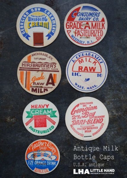 画像1: U.S.A. antique  Milk Bottle Caps アメリカアンティーク ヴィンテージ ミルクボトルキャップ 7枚SET　ミルクキャップ (1)