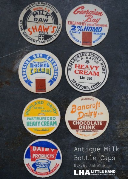 画像1: U.S.A. antique  Milk Bottle Caps アメリカアンティーク ヴィンテージ ミルクボトルキャップ 7枚SET　ミルクキャップ (1)