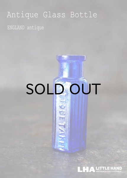 画像1: 【RARE】ENGLAND antique イギリスアンティーク NOT TO BE TAKEN 鮮やかなコバルトブルー 小さなミニガラスボトル ［1/4oz］ H5.3cm ガラス瓶 1900-20's (1)