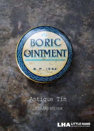 画像: ENGLAND antique イギリスアンティーク BORIC Ointment ティン缶 4.5cm ブリキ缶 1932's