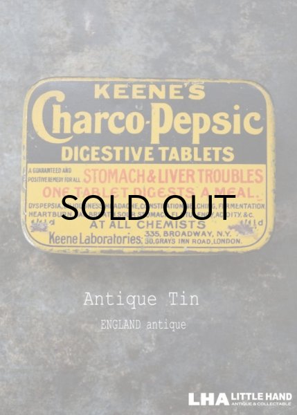 画像1: ENGLAND antique イギリスアンティーク KEENE'S Charco pepsic タブレット ティン缶 ブリキ缶 1920-30's (1)