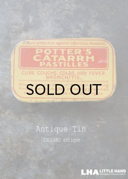 画像1: ENGLAND antique イギリスアンティーク POTTER'S CATARRH PASTILLES ティン缶 ブリキ缶 1920-30's (1)