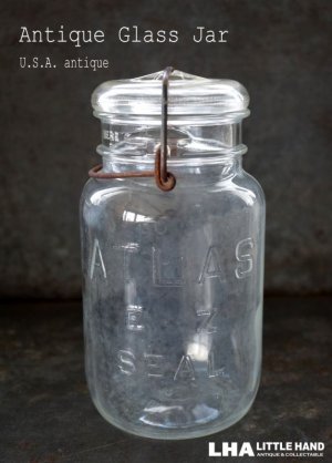 画像: SALE【30%OFF】USA antique ATLAS アメリカアンティーク アトラス ジャー ワイヤー付き ガラスジャー (M) ヴィンテージ メイソンジャー 保存瓶 1920－50's