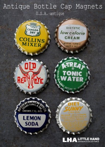 画像1: USA antique アメリカアンティーク SODA ボトルキャップ マグネット 6個SET ヴィンテージ 1950-70's (1)