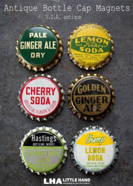 画像1: USA antique アメリカアンティーク SODA ボトルキャップ マグネット 6個SET ヴィンテージ 1950-70's (1)