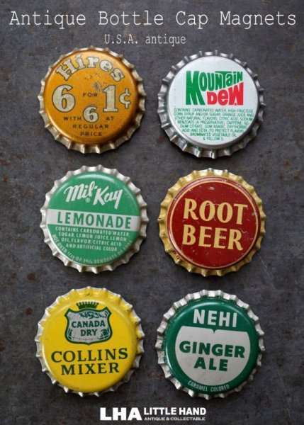 画像1: USA antique アメリカアンティーク SODA ボトルキャップ マグネット 6個SET ヴィンテージ 1950-70's (1)