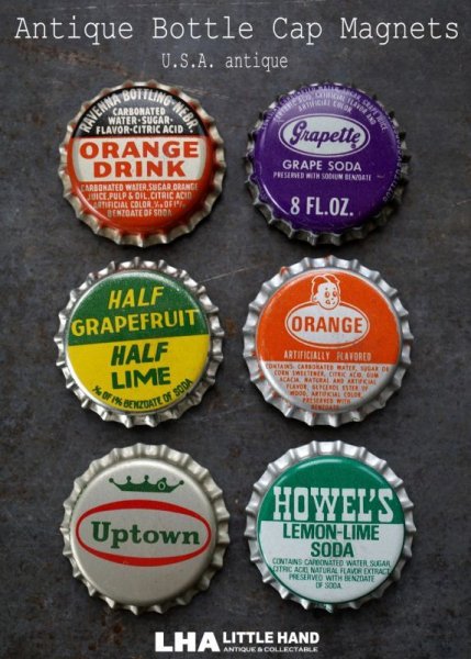 画像1: USA antique アメリカアンティーク SODA ボトルキャップ マグネット 6個SET ヴィンテージ 1950-70's (1)