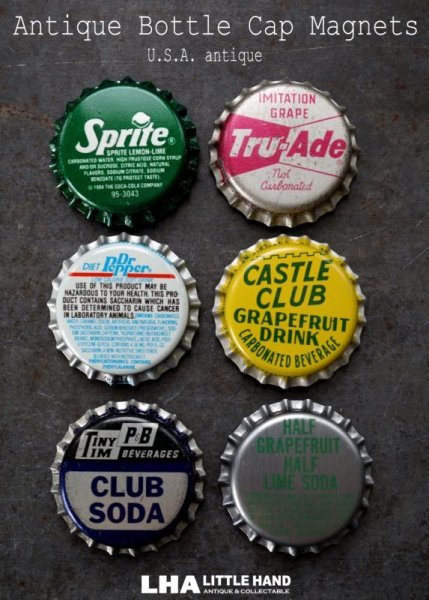画像1: USA antique アメリカアンティーク SODA ボトルキャップ マグネット 6個SET ヴィンテージ 1950-70's (1)