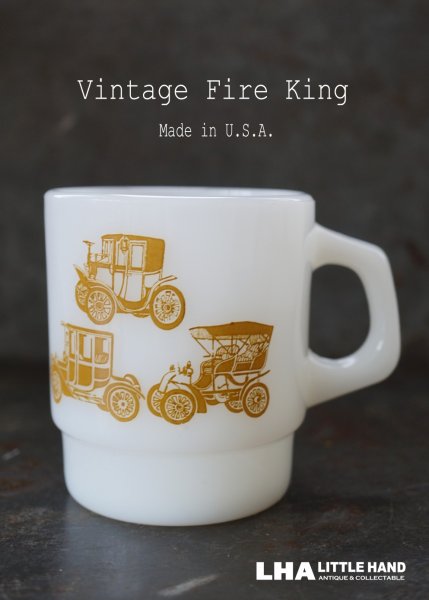 画像1: U.S.A. vintage アメリカヴィンテージ 【Fire-king】ファイヤーキング クラシックカー 黄土 マグ マグカップ 1960's (1)