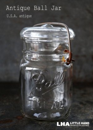 画像: USA antique アメリカアンティーク BALL ジャー ワイヤー付き ガラスジャー (S) ヴィンテージ メイソンジャー 保存瓶 1933－60's