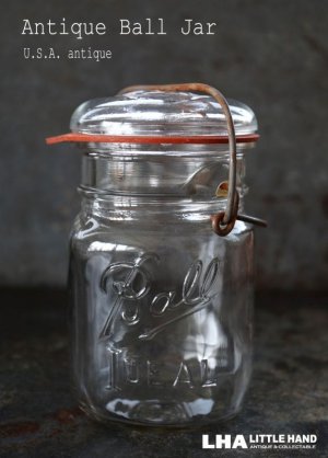 画像: USA antique アメリカアンティーク BALL ジャー ワイヤー付き ガラスジャー (S) ヴィンテージ メイソンジャー 保存瓶 1933－60's