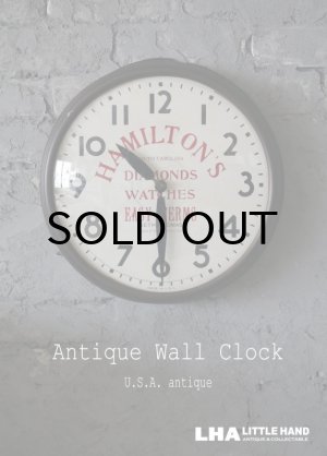画像: 【RARE】U.S.A. antique SETH THOMAS wall clock HAMILTON 広告入り アメリカアンティーク 掛け時計 スクール ヴィンテージ クロック アドバタイジングクロック 37cm 1933's