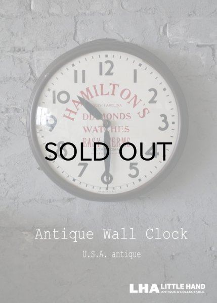 画像1: 【RARE】U.S.A. antique SETH THOMAS wall clock HAMILTON 広告入り アメリカアンティーク 掛け時計 スクール ヴィンテージ クロック アドバタイジングクロック 37cm 1933's (1)