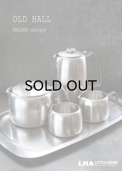 画像1: ENGLAND antique OLD HALL Connaught イギリスアンティーク オールドホール 5点セット ティーポット 1.5pt & コーヒーポット 2pt ＆ミルクジャグ＆シューガーポット トレー トレイ ヴィンテージ1950-60's (1)