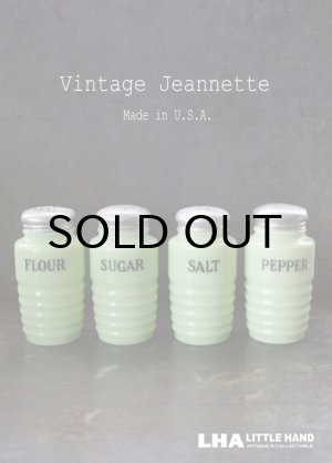 画像: 【RARE】U.S.A. vintage 【Jeannette】アメリカヴィンテージ ジャネット ライトジェード・シェイカー 4個SET FLOUR SUGAR SALT PEPPER 1930-40's