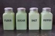画像2: 【RARE】U.S.A. vintage 【Jeannette】アメリカヴィンテージ ジャネット ライトジェード・スクエアシェイカー 4個SET FLOUR SUGAR SALT PEPPER 1930-40's (2)