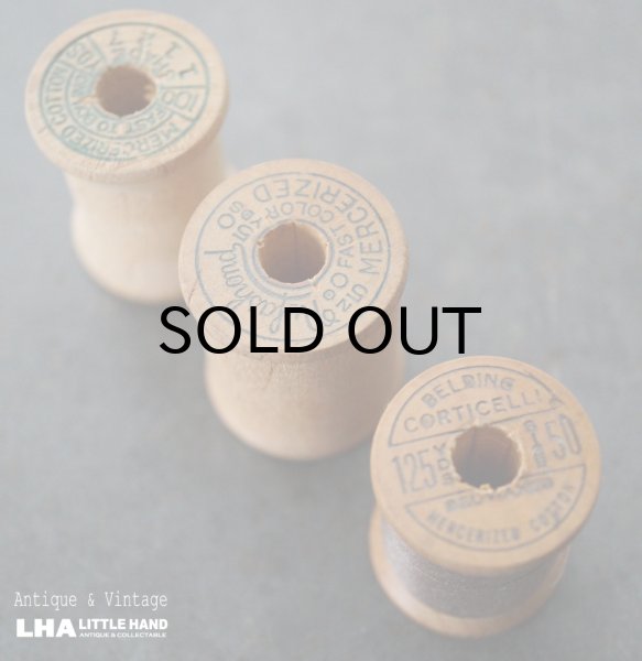 画像1: U.S.A. antique Wooden Spools アメリカアンティーク  英字ロゴ入 刻印入 木製スプール 糸巻き 糸 3個セット  ヴィンテージ 1920-40's (1)