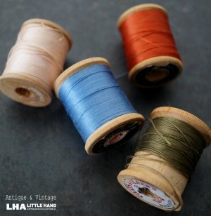 画像: U.S.A. antique Wooden Spools アメリカアンティーク 木製スプール 糸巻き 糸 4個セット  ヴィンテージ 1950-70's