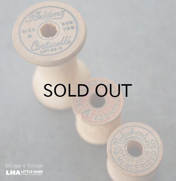 画像1: U.S.A. antique Wooden Spools アメリカアンティーク  英字ロゴ入 刻印入 木製スプール 糸巻き 糸 3個セット  ヴィンテージ 1920-40's (1)