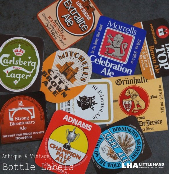 画像1: ENGLAND antique Brewery Bottle Labels 10pcs イギリスアンティーク 醸造所 ボトルラベル ヴィンテージ 10枚SET デッドストック未使用品 1970-80's (1)