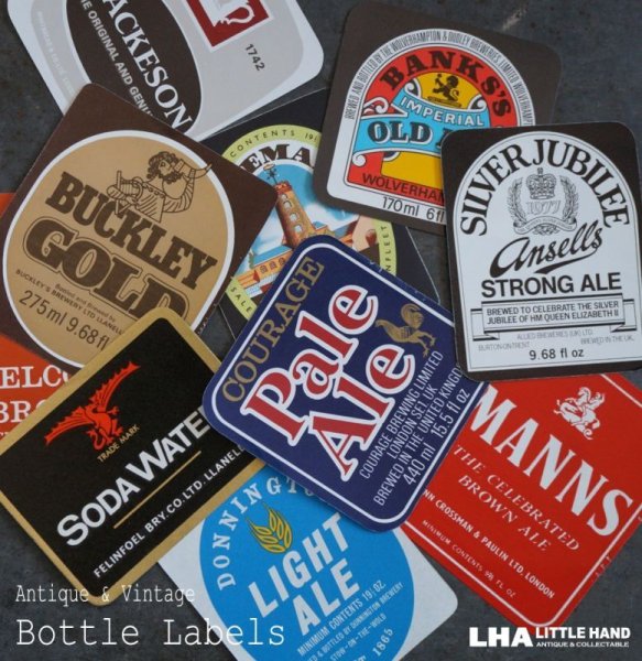 画像1: ENGLAND antique Brewery Bottle Labels 10pcs イギリスアンティーク 醸造所 ボトルラベル ヴィンテージ 10枚SET デッドストック未使用品 1970-80's (1)
