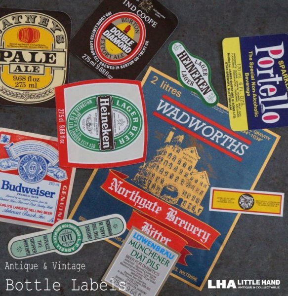 画像1: ENGLAND antique Brewery Bottle Labels 10pcs イギリスアンティーク 醸造所 ボトルラベル ヴィンテージ 10枚SET デッドストック未使用品 1970-80's (1)