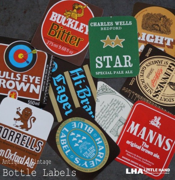 画像1: ENGLAND antique Brewery Bottle Labels 10pcs イギリスアンティーク 醸造所 ボトルラベル ヴィンテージ 10枚SET デッドストック未使用品 1970-80's (1)