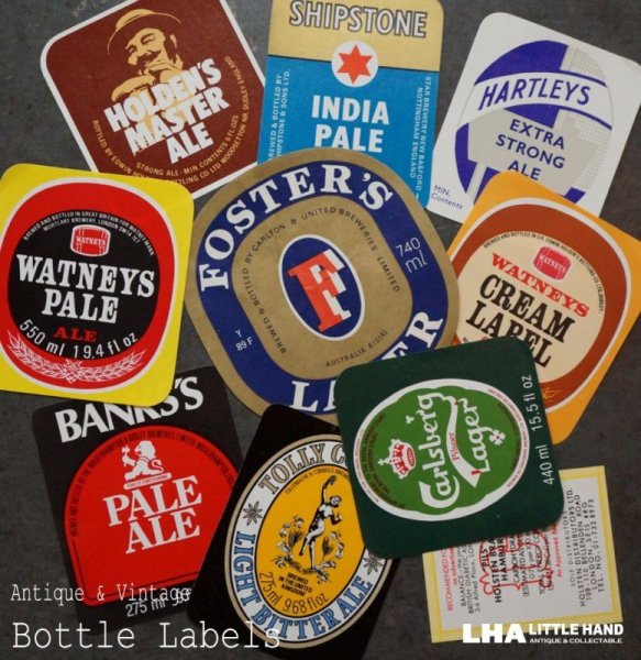 画像1: ENGLAND antique Brewery Bottle Labels 10pcs イギリスアンティーク 醸造所 ボトルラベル ヴィンテージ 10枚SET デッドストック未使用品 1970-80's (1)