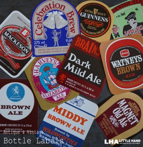 画像1: ENGLAND antique Brewery Bottle Labels 10pcs イギリスアンティーク 醸造所 ボトルラベル ヴィンテージ 10枚SET デッドストック未使用品 1970-80's (1)