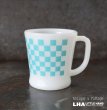 画像1: U.S.A. vintage Fire-king Mug Block Check アメリカヴィンテージ ファイヤーキング ブロックチェック 水色  マグ マグカップ 1951-60's (1)