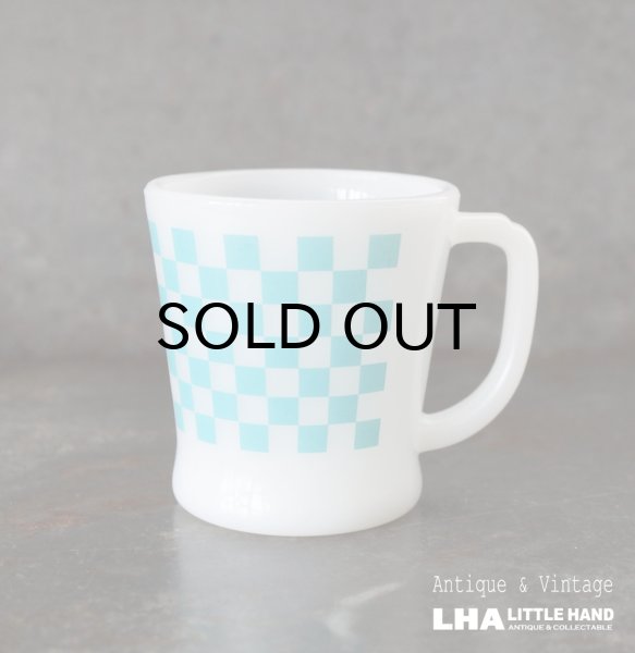 画像1: U.S.A. vintage Fire-king Mug Block Check アメリカヴィンテージ ファイヤーキング ブロックチェック 水色  マグ マグカップ 1951-60's (1)
