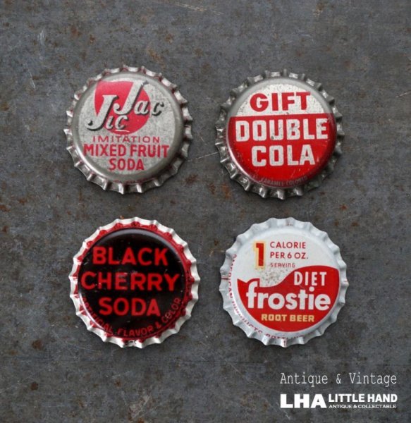 画像1: USA antique SODA Bottle Cap Magnets 4pcs アメリカアンティーク ボトルキャップ マグネット 4個SET ヴィンテージ 1950-70's (1)