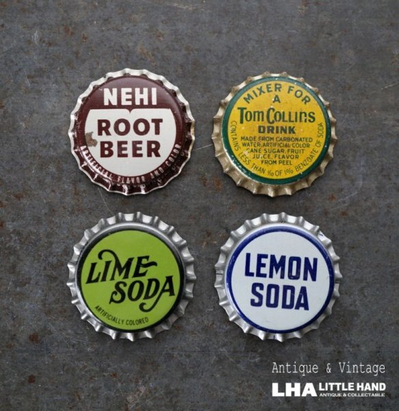 画像1: USA antique SODA Bottle Cap Magnets 4pcs アメリカアンティーク ボトルキャップ マグネット 4個SET ヴィンテージ 1950-70's (1)