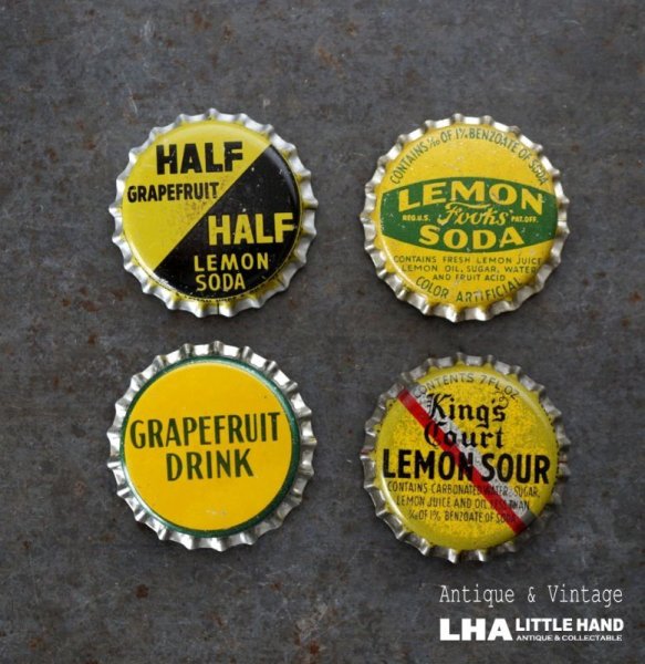 画像1: USA antique SODA Bottle Cap Magnets 4pcs アメリカアンティーク ボトルキャップ マグネット 4個SET ヴィンテージ 1950-70's (1)