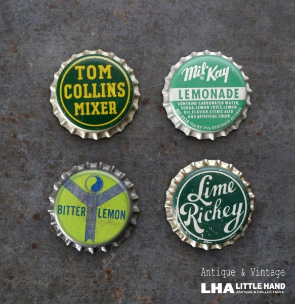 画像1: USA antique SODA Bottle Cap Magnets 4pcs アメリカアンティーク ボトルキャップ マグネット 4個SET ヴィンテージ 1950-70's (1)