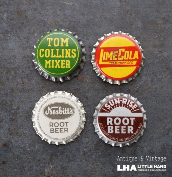 画像1: USA antique SODA Bottle Cap Magnets 4pcs アメリカアンティーク ボトルキャップ マグネット 4個SET ヴィンテージ 1950-70's (1)