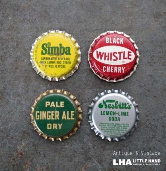 画像1: USA antique SODA Bottle Cap Magnets 4pcs アメリカアンティーク ボトルキャップ マグネット 4個SET ヴィンテージ 1950-70's (1)