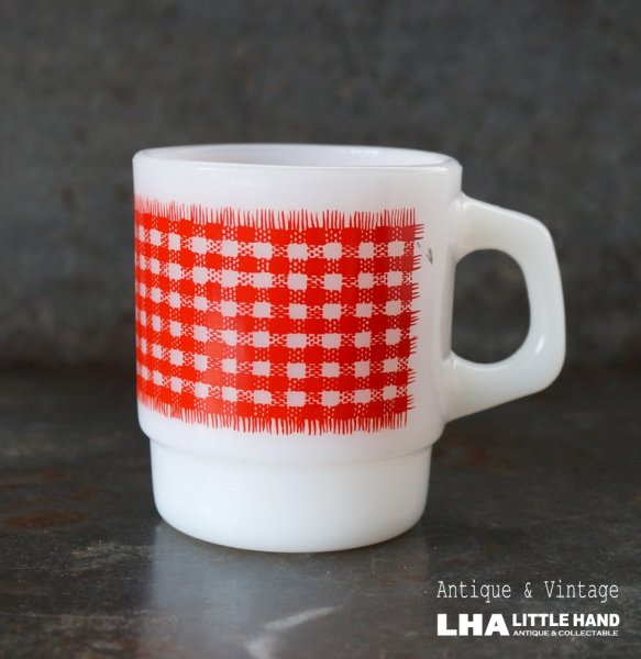 画像1: U.S.A. vintage Fire-king Mug Gingham アメリカヴィンテージ ファイヤーキング ギンガム 赤  マグ マグカップ 1960-76's (1)