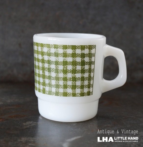画像1: U.S.A. vintage Fire-king Mug SquareGingham アメリカヴィンテージ ファイヤーキング スクエアギンガム 緑  マグ マグカップ 1960-76's (1)